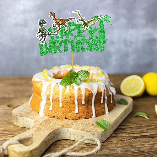 Miniatura 5 de Gyufise Decoración de pastel de dinosaurio con purpurina para decoración de pastel de dinosaurio para baby shower, niños y niñas, decoración de