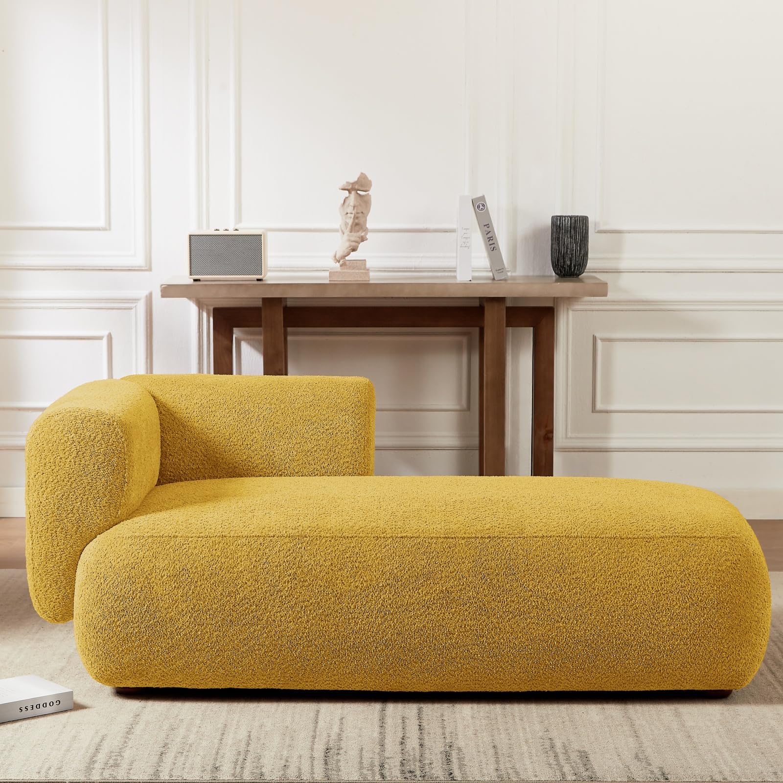 KHSDJSRUY Upholstered Chaise Lounge Indoor for Living Room Bedroom Office Chaise Lounge Sofa：Boucle Fabric Modern Lounge Chair Indoor (Boucle Yellow)