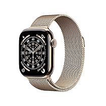 Apple Watch Series 11 GPS + Cellular, Cassa 42 mm in titanio color oro con Loop in maglia milanese color oro – Misura unica