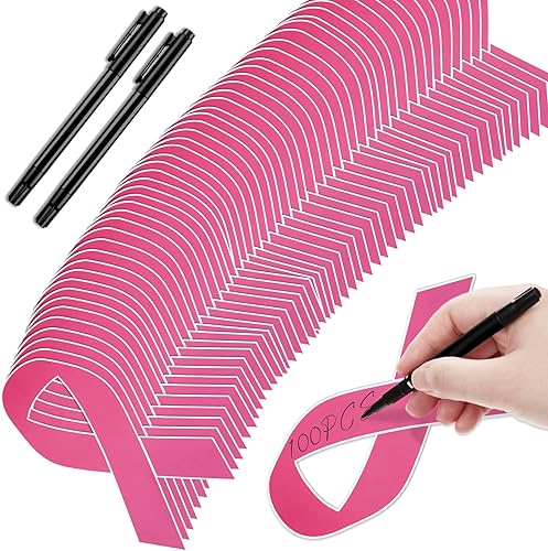 Qilery 100 piezas de cinta rosa para concientización sobre el cáncer de mama, cintas de papel de donación, cinta rosa, recortes de acento,