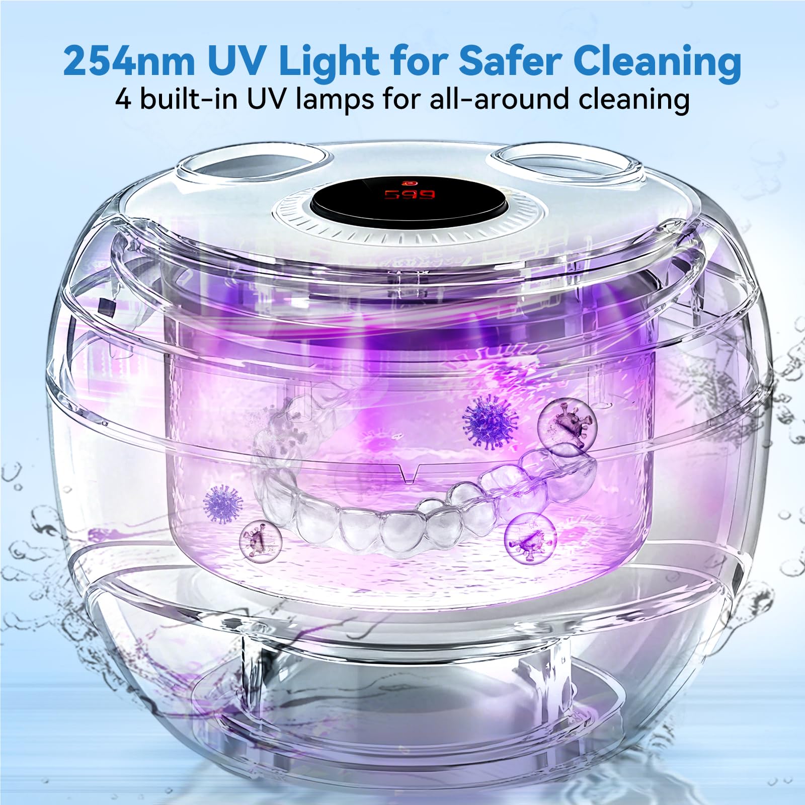 Dental Ultrasonic Retainer Cleaner Machine - Dental Cleaning Pod Protezy, Ochraniacz jamy ustnej, Aligner, Night Guard