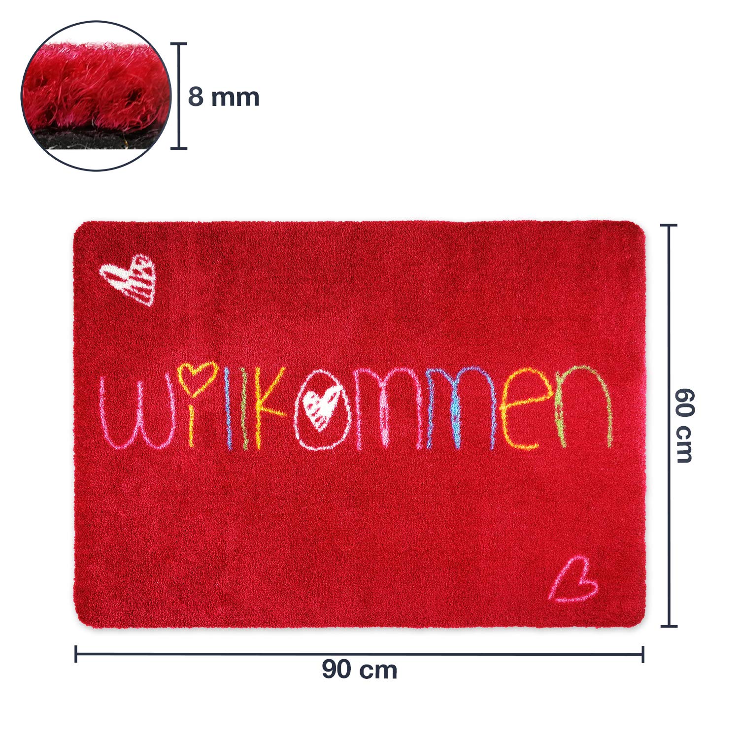 Fußmatte Willkommen 60 x 90 cm Rot