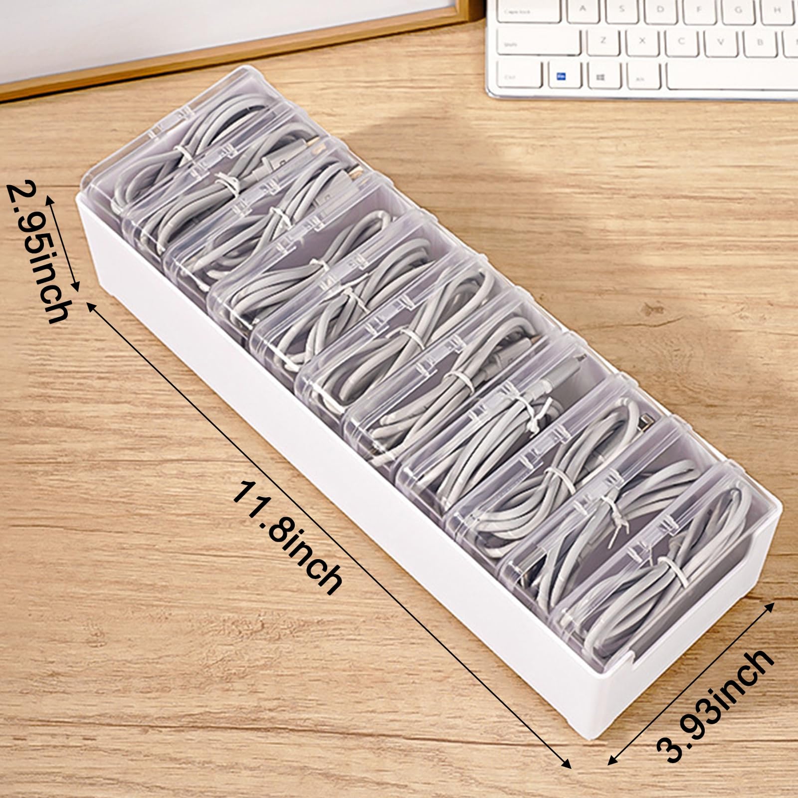 Juego de 12 cajas de almacenamiento de cables de 30 x 10 x 7,5 cm, organizador de alambre con compartimentos divididos para cables de carga, auriculares y pequeños accesorios electrónicos (blanco) — view 5