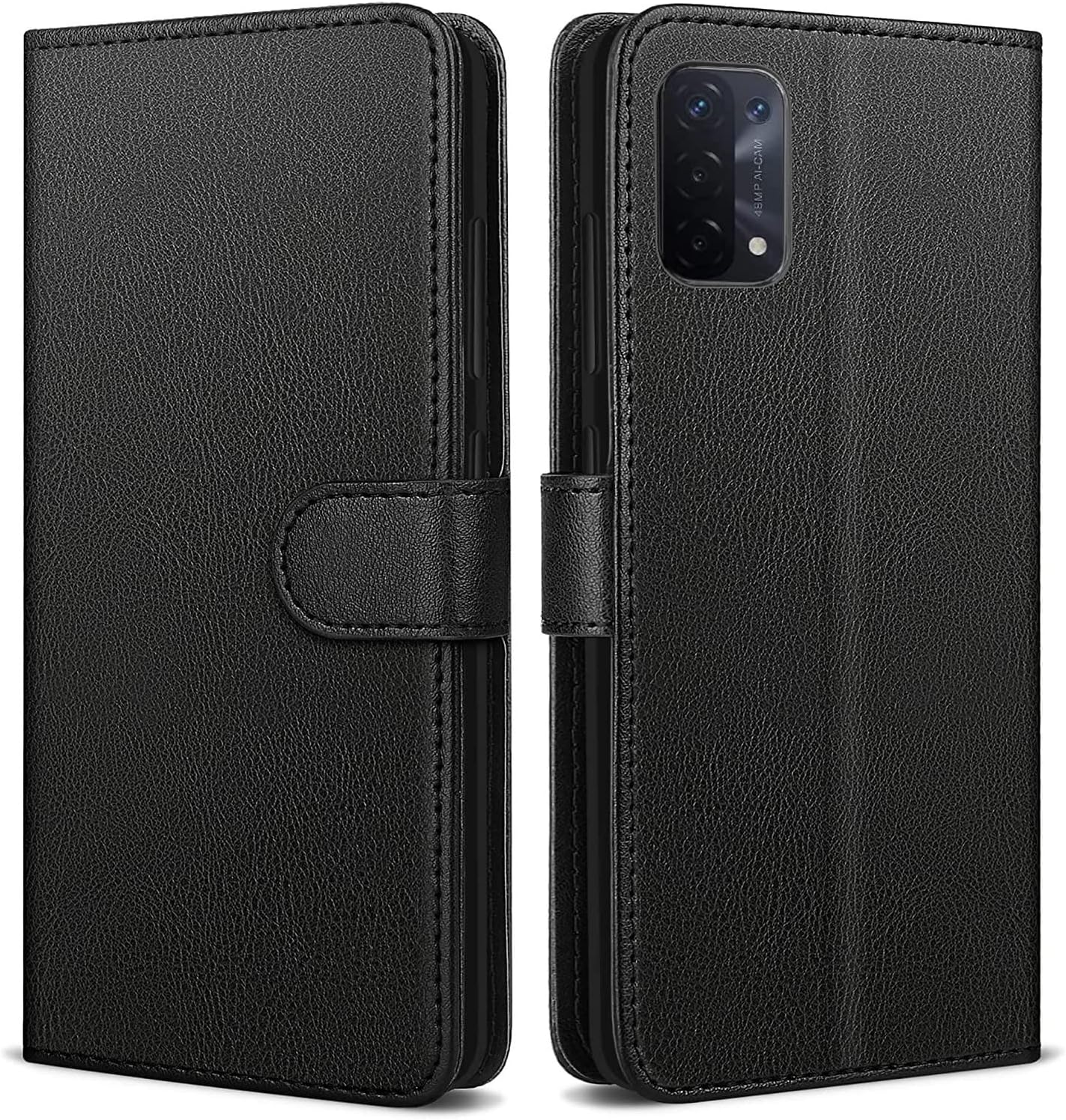 For Oppo A54 5G / A74 5G / A93 5G Case Leather Wallet Book Flip Stand View Phone Cover with Card Holder Slots Compatible with Oppo / A74 5G (Black)