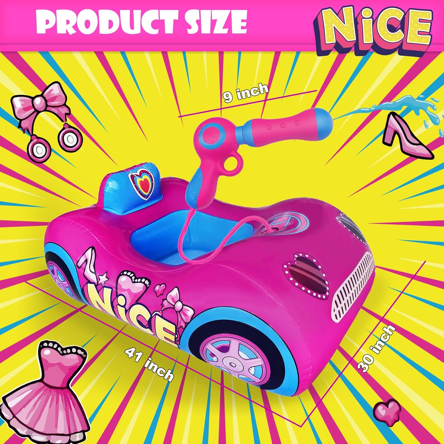 Kids Pool Floats with Pink Water Gun - Toddler Inflatable Pool Toys for Girls Ages 3-8，Princess Swim Float with 3-Layer Safety Seat, Fun Summer Outdoor Water Toy Gift for Kids, Repair Patches Included