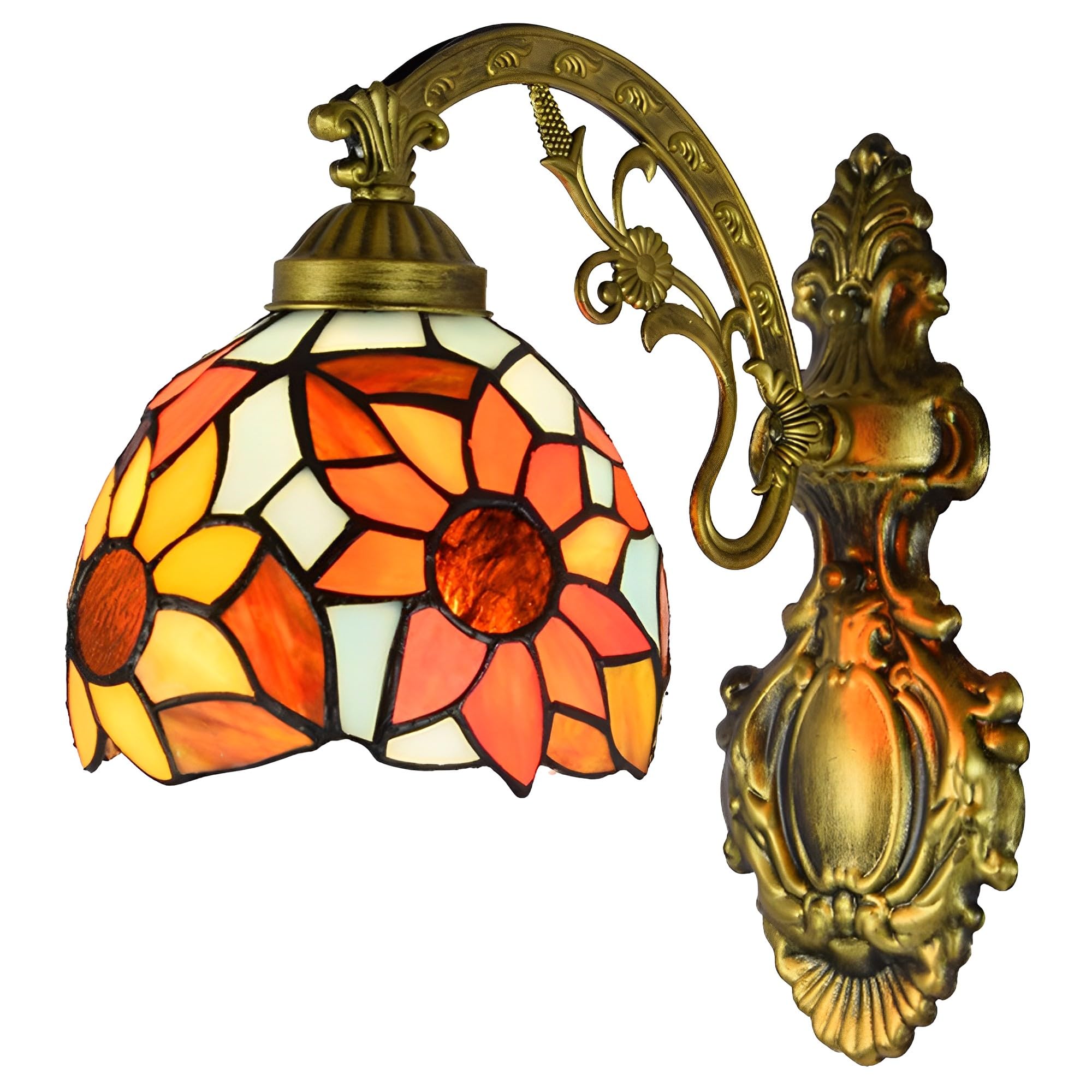 FYZDLAOR Sunflower Pattern TiffanyStyle Wall Sconces with Stained Glass Shade,Wall Mounted Lighting Fixtures for Living Room Staircase Bedroom