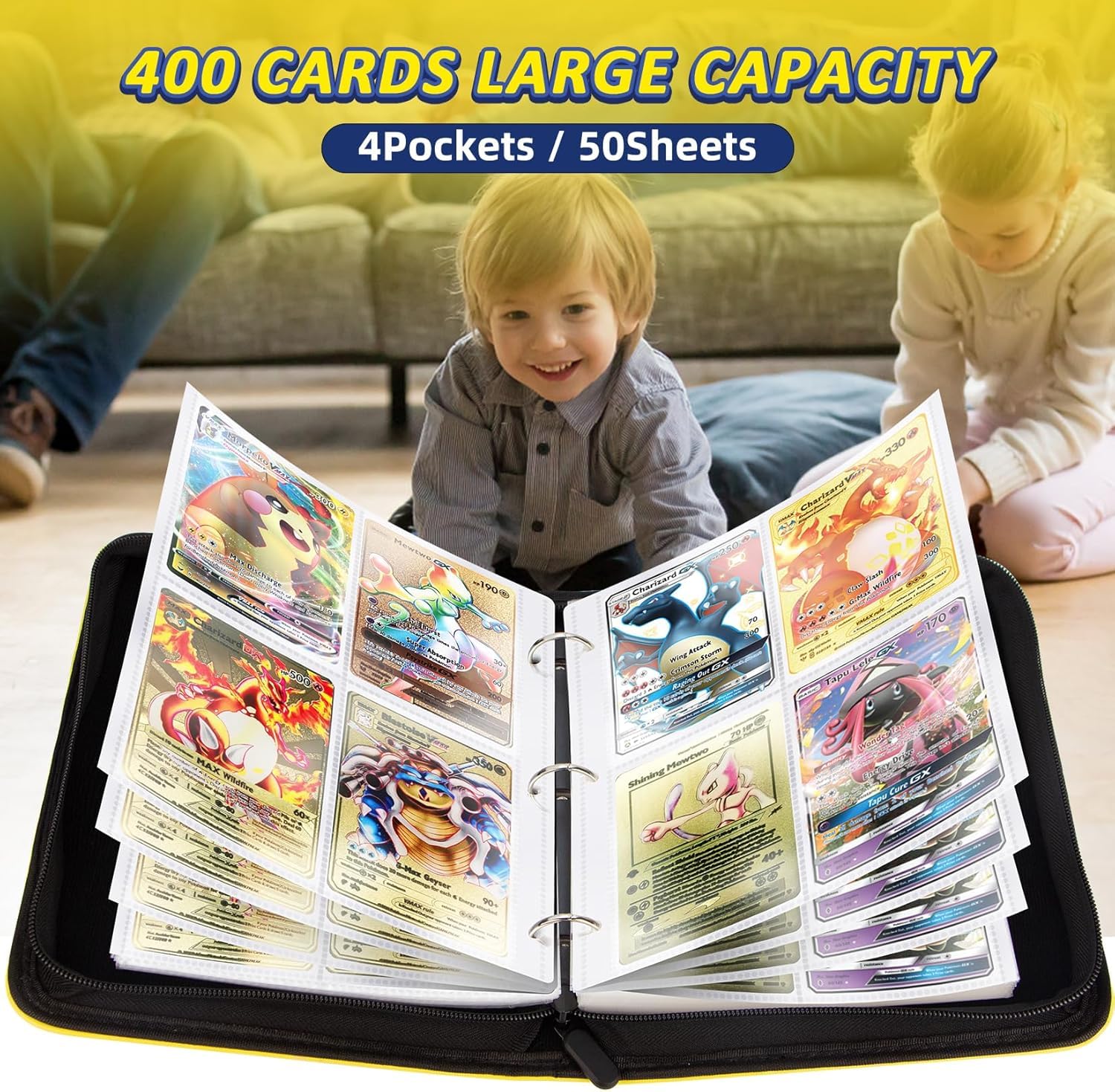 Card Binder, 4-Pocket Sleeves with 400 Cards Holder, Trading Waterproof, Corrugated Lining,Sports Cards Binder, TransparentCollection (4-Pocket) - 3