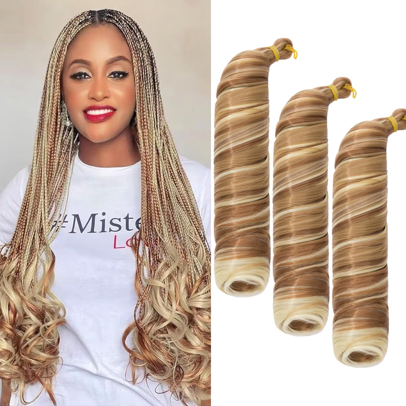 S-noilite French Curl Braiding Hair 24 inch 3 Pack Loose Wavy Spiral Curly Crochet Hair Deep Wave Synthetic Extensions Pre Stretched Bouncy Braiding Hair