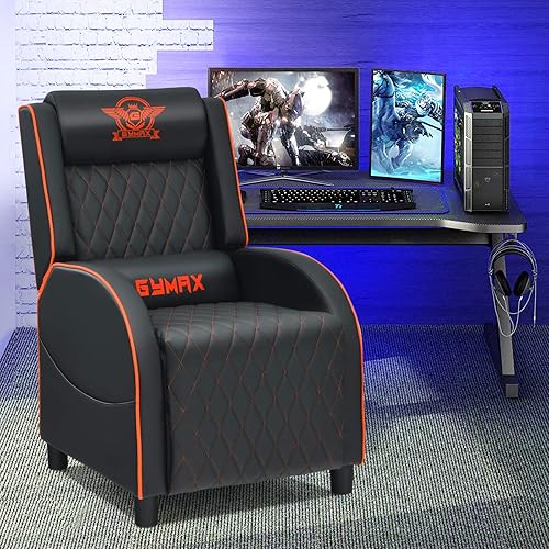 Miniatura 9 de GYMAX Silla reclinable de masaje para juegos, sofá individual ergonómico de estilo de carreras con reposacabezas ajustable, respaldo y reposapiés,