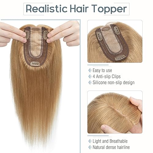 Miniatura 4 de Rich Choices 100% cabello humano para mujer, cabello humano Remy real, base de seda, con clip de adelgazamiento, 10 pulgadas, rubio oscuro