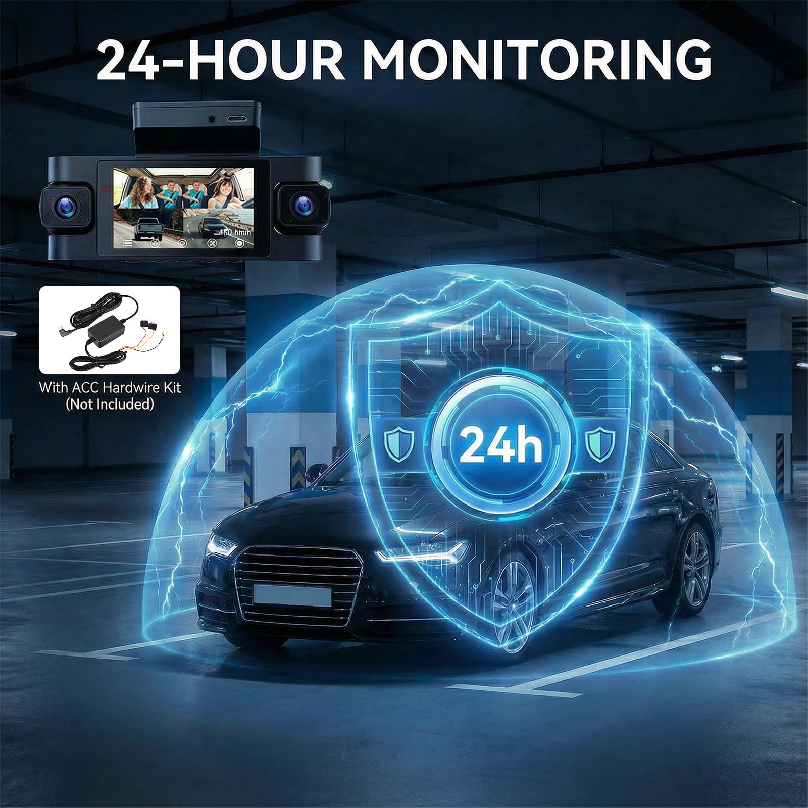 Dash Cam Auto 360 Gradi, 4 Canali Telecamera Frontale Retro e Interna con GPS e 5G WiFi, 2K+3 * 1080P, Schermo IPS da 3 Pollici, Visione Notturna, Modalità Parcheggio 24/7, G-Sensore