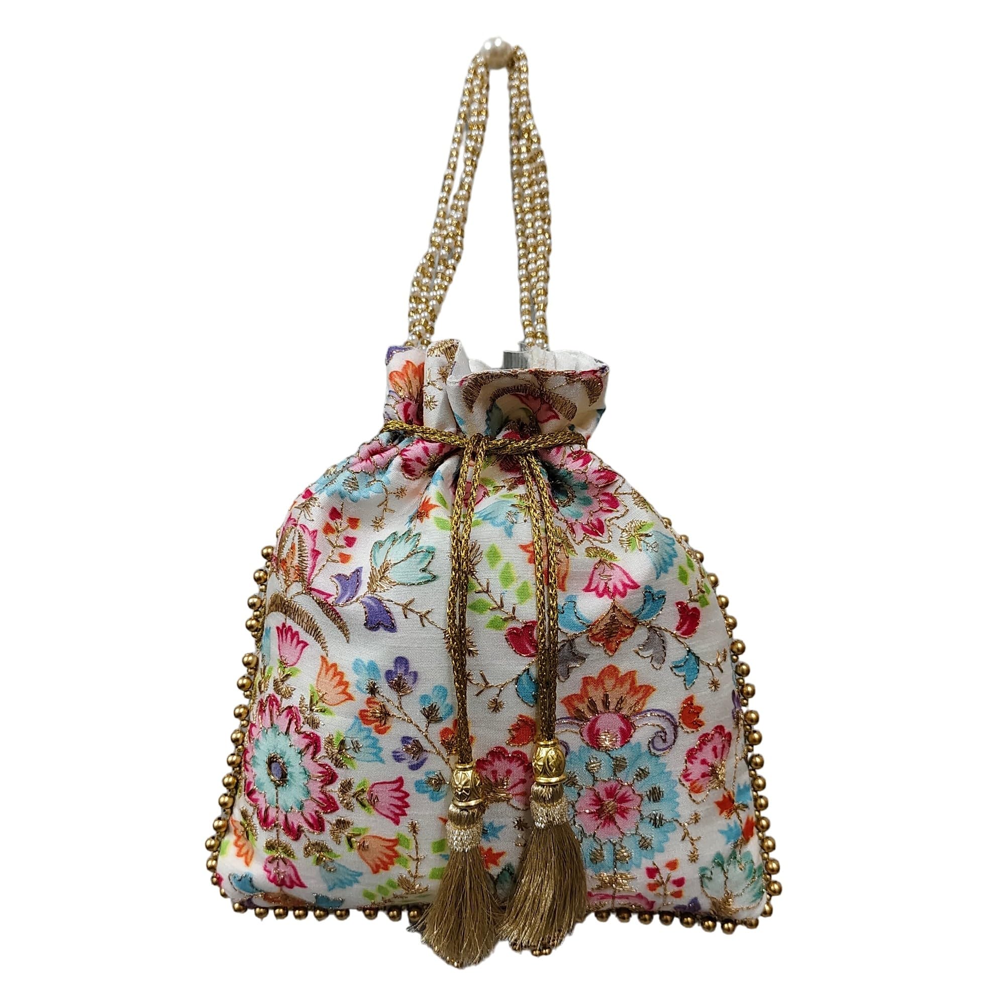 See full amazon price history chart for EK PAHECHAN Womens Handmade Heavy Zari Embroidery Potli Bag with Tassels with Golden Beads Handle (White) EK PAHECHAN Womens Handmade Heavy Zari Embroidery Potli Bag with Tassels with Golden Beads Handle (White) (B0DB8KFZ29) Amazon Price History, Amazon Price Tracker