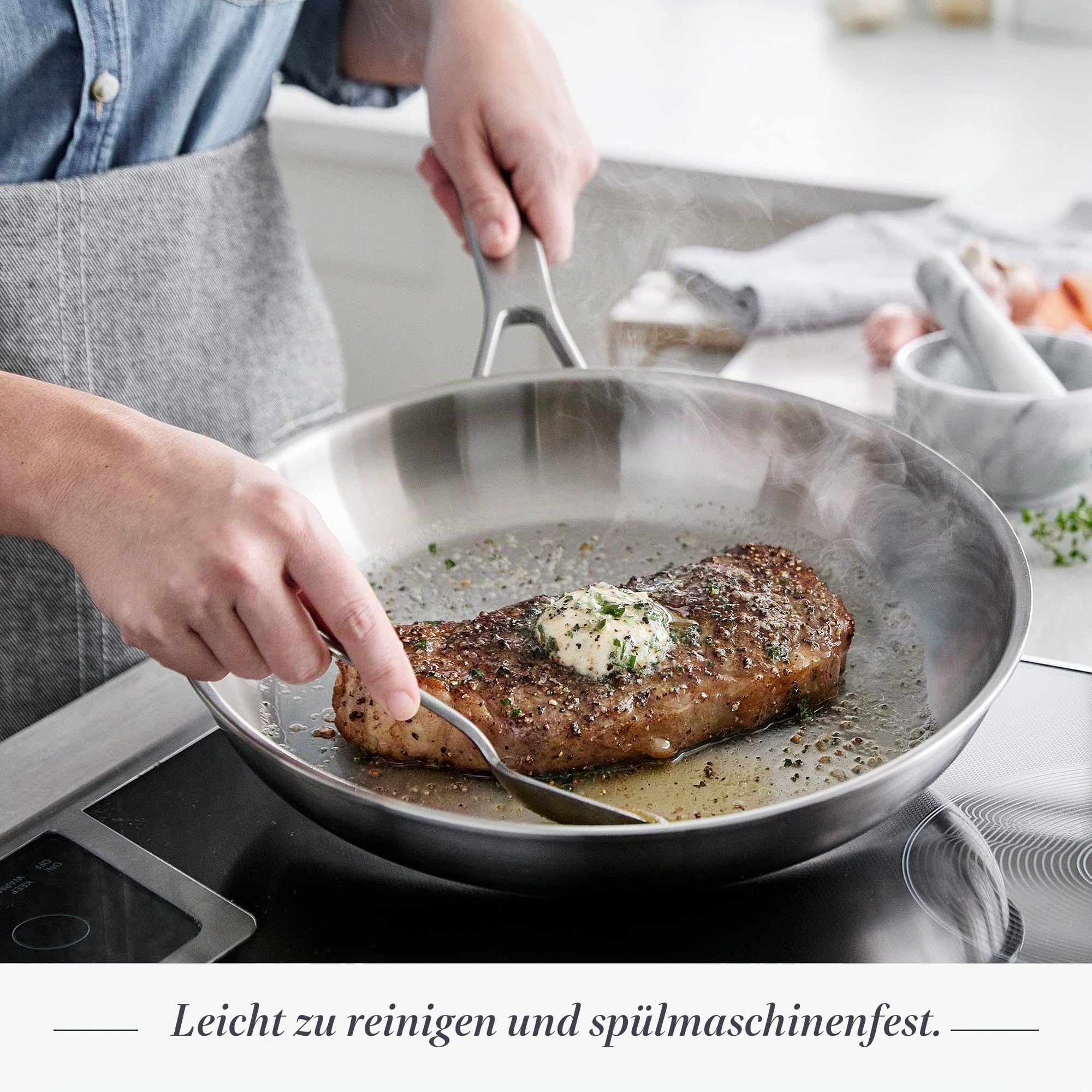 Merten & Storck Tri-Ply 18/10 Edelstahl Induktion 26cm und 30cm Bratpfanne Set, Multi Clad, Backofen sicher, Metall Utensilien sicher, Spülmaschinenfest, Silber