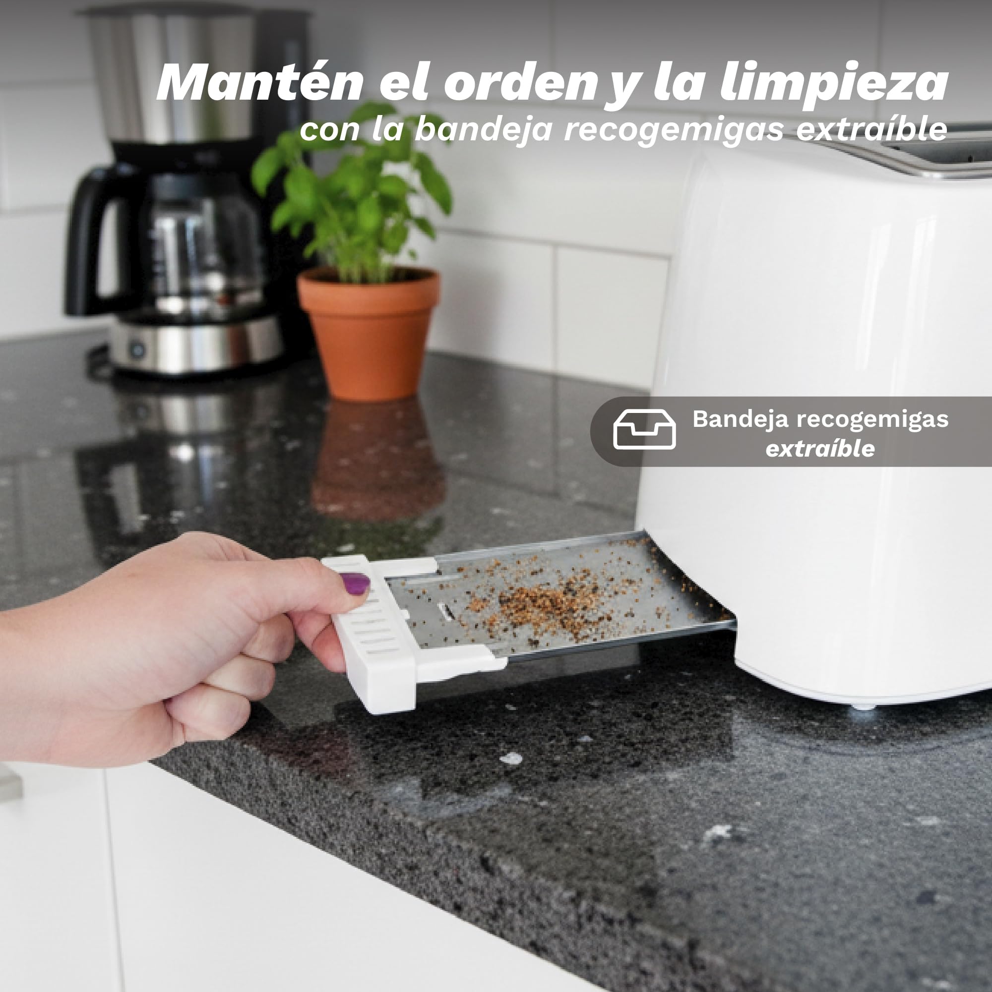 Grunkel - Tostador TS-DOBLEMAXI - Con ranura extra ancha con 7 niveles de tostado, bandeja recogemigas extraíble y recogecable. Función recalentar, descongelar y cancelar - 1400W - (Ranura doble)