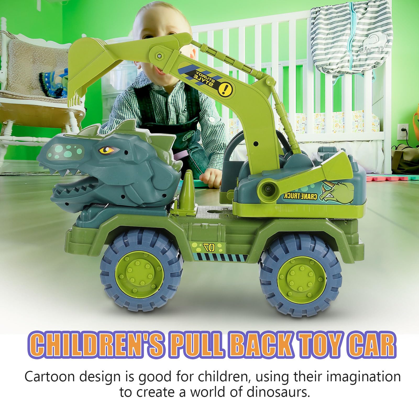 Toyvian Giocattolo per Auto a Traino Dinosauro Grande in Plastica Resistente Veicolo Giocattolo Interattivo per Stimolare la Manualità e Gioco Genitore-Figlio
