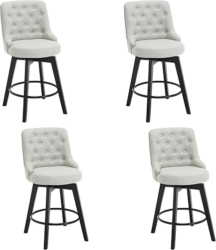 Miniatura 7 de MINCETA Taburete de mostrador, 26 pulgadas, 360 pulgadas, taburete de bar tapizado giratorio con respaldo, juego de 2, poliuretano en gris claro