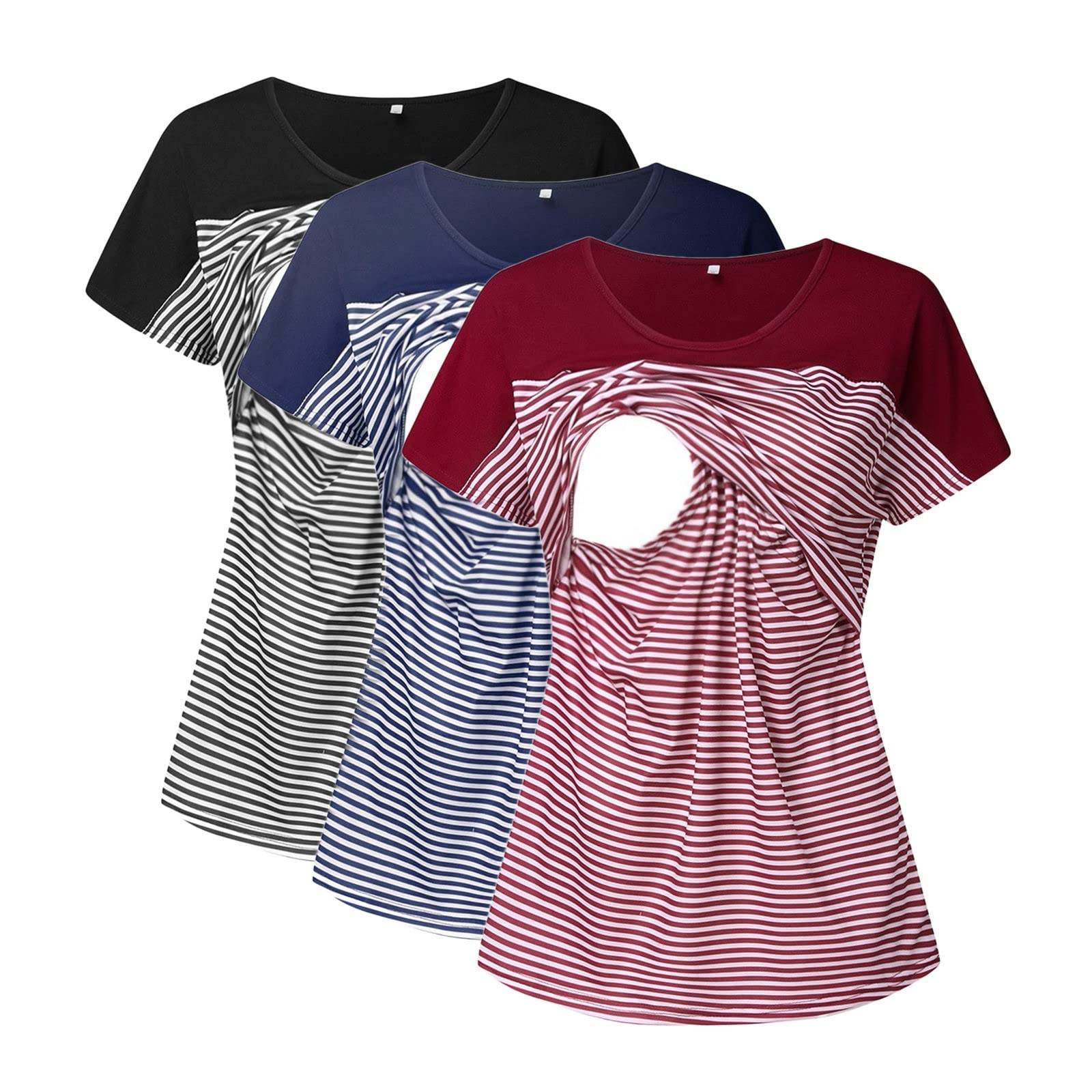 Blusas y Camisas para Premamá Camiseta de Mujeres Embarazadas Fotografia Tops de Verano Superior de Nusring para Amamantar Ropa de Dormir Blusa de Doble Capa Breastfeeding Talla Grande