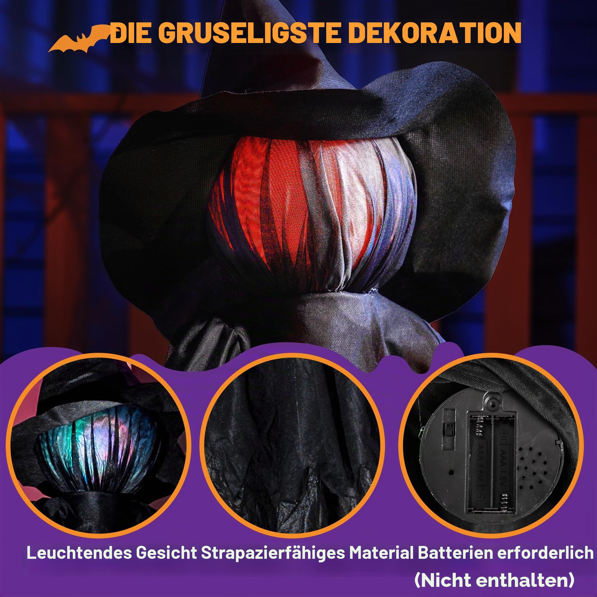 JOYIN 3 Stück Halloween-Hexenhof Dekorationen, halten Hände Hexenhof mit gruseligem Sound und beleuchtetem Kopf (Sound-Aktivierung) für Halloween, Outdoor, Rasen, Hof, Terrasse, Spukhaus Dekorationen