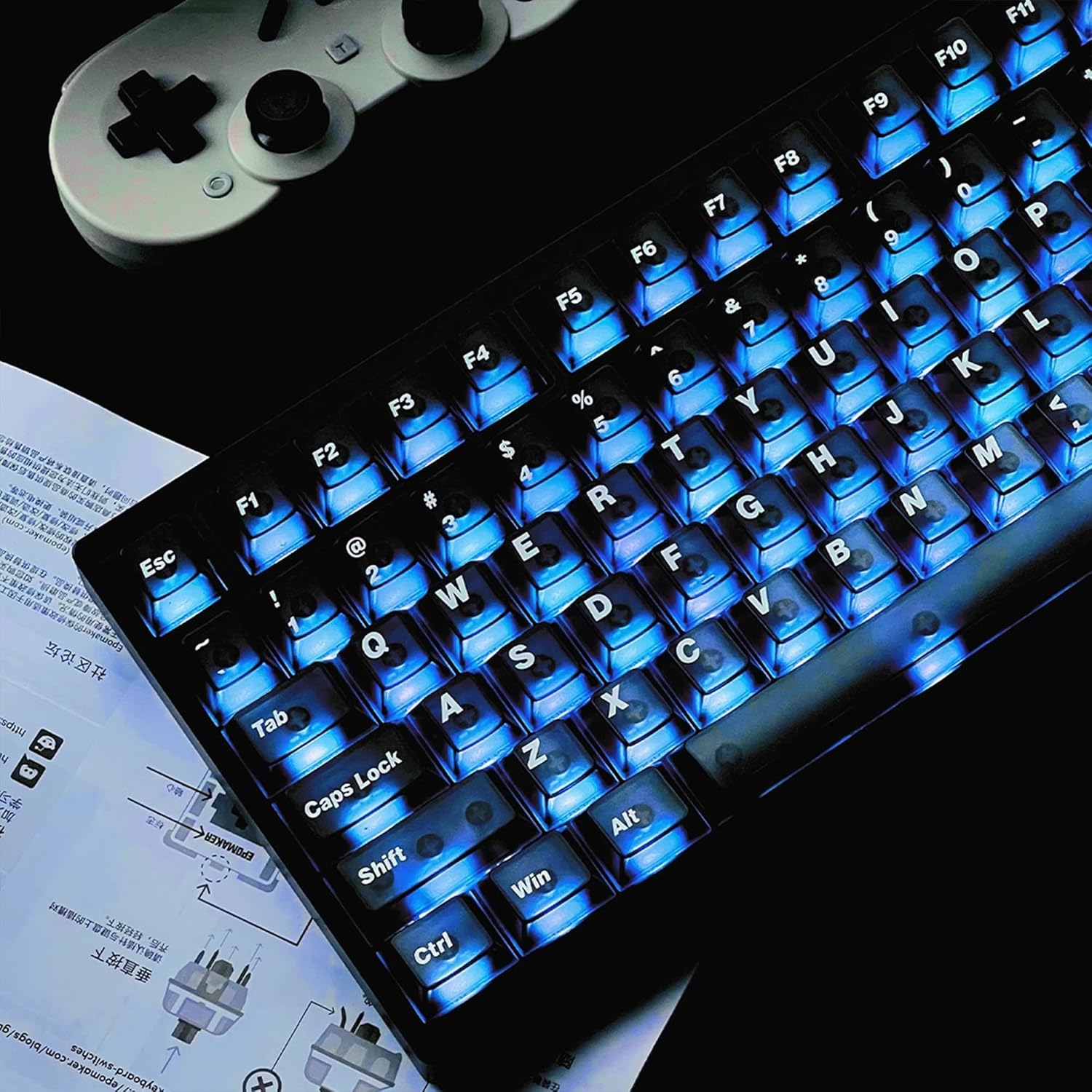 mintcaps Transparent Black keycaps 60 75 Percent, Custom Backlit Shine Through Keyboard Key caps, Cherry Profile Keycaps for MX Switches Mechanical Keyboard(151keys)