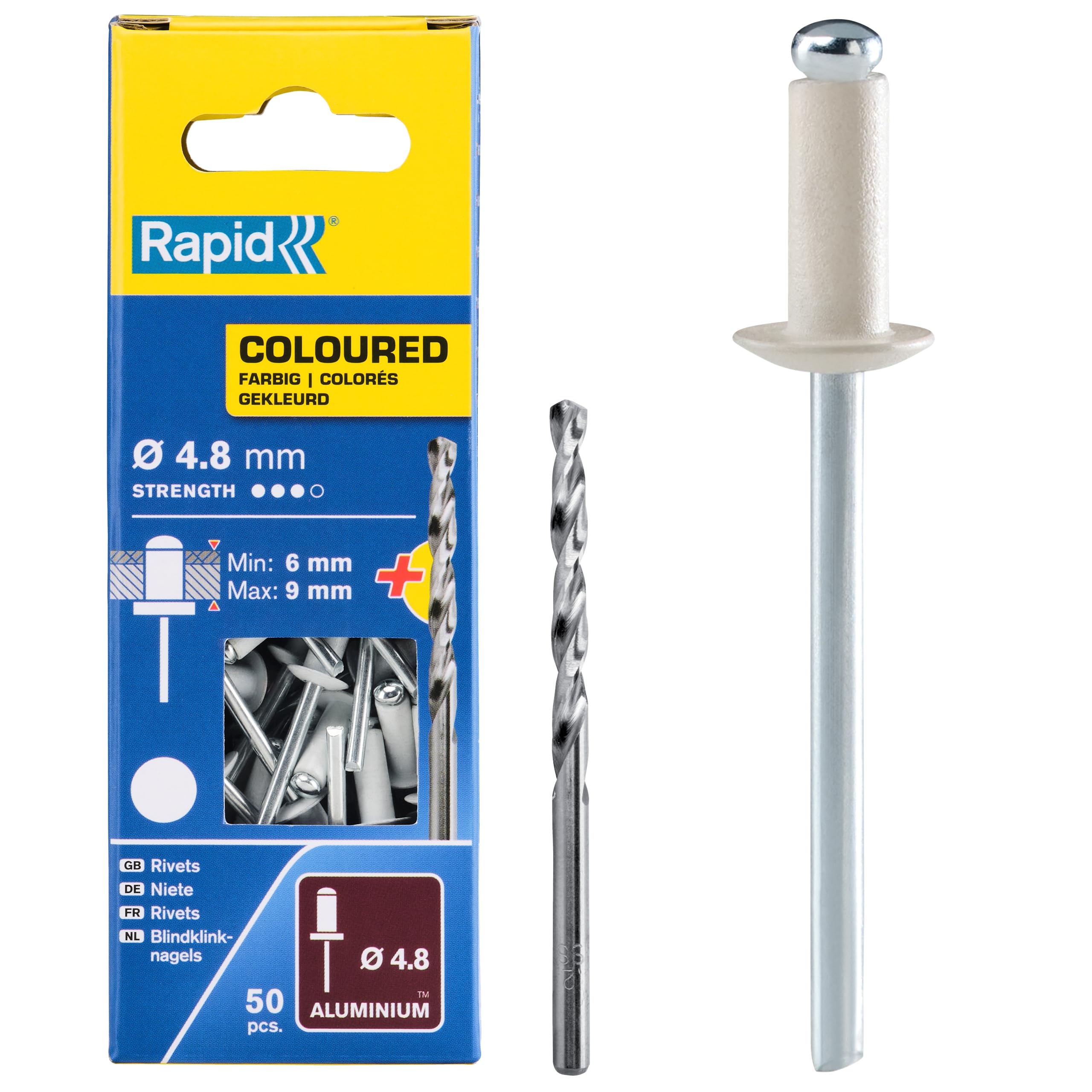 Rapid R:Rivets Alu Ø4,8x12 50pcs+Drill White