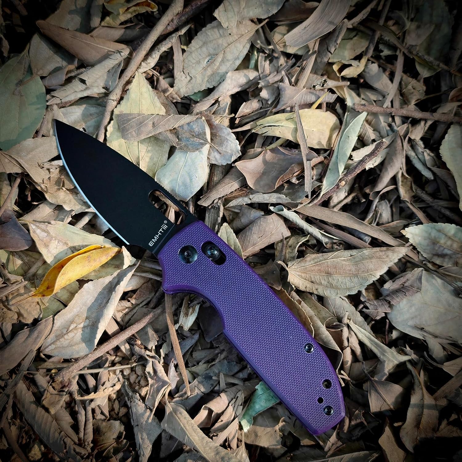 Folding Pocket Knife with Reversible Clip: 3.14" D2 Steel Black Drop Point Blade, Crossbar Axis Lock, G10 Handle Scales, Small EDC Knives Camping for Men Women, Thumb Hole, Purple