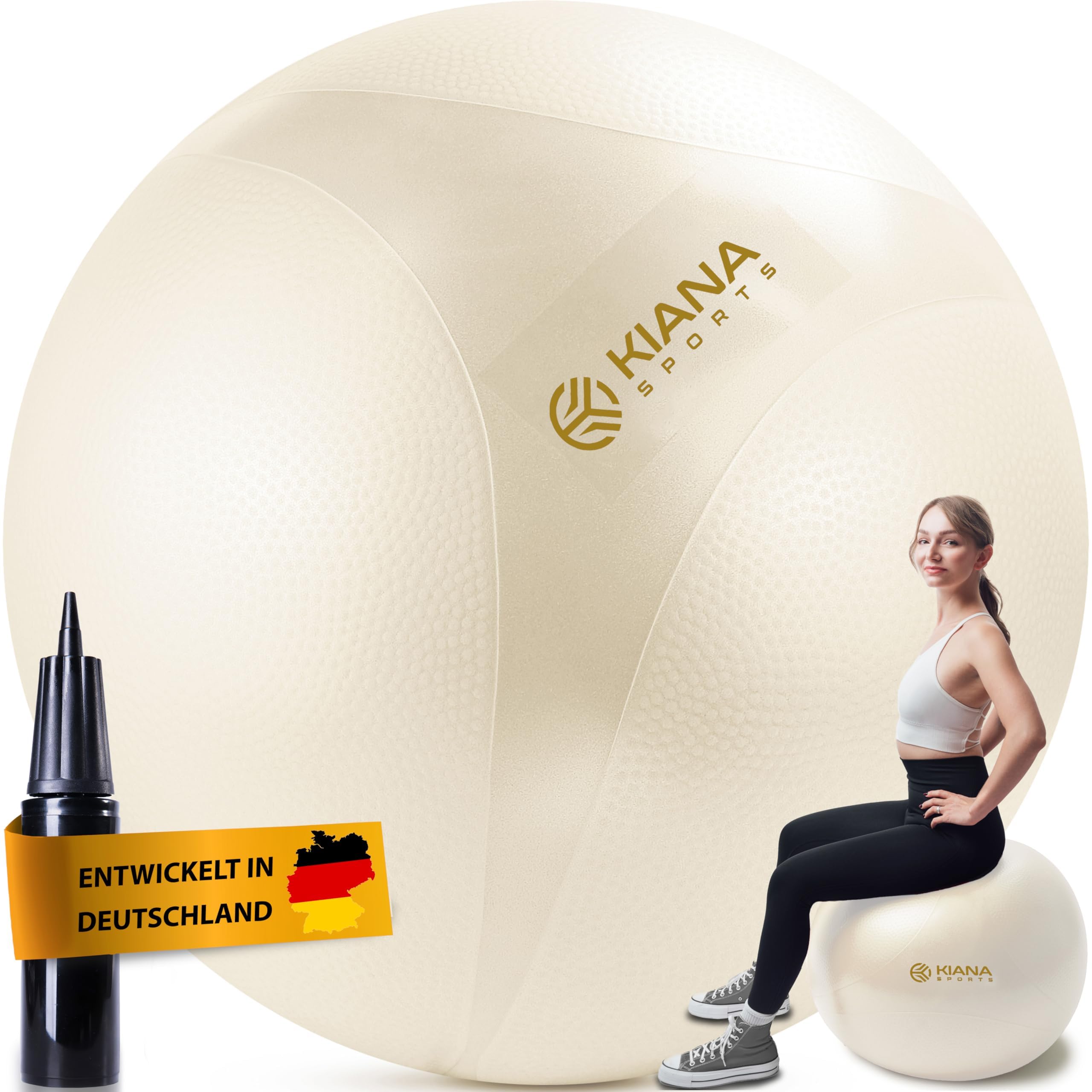 KIANA SPORTS Gymnastikball & Sitzball - 4 Größen - Deutsche Entwicklung - Rutschfester Yoga Ball mit Noppen - Extra Dick & Belastbar - inkl. Pumpe & Übungsplan – Ideal für Fitness & Büro