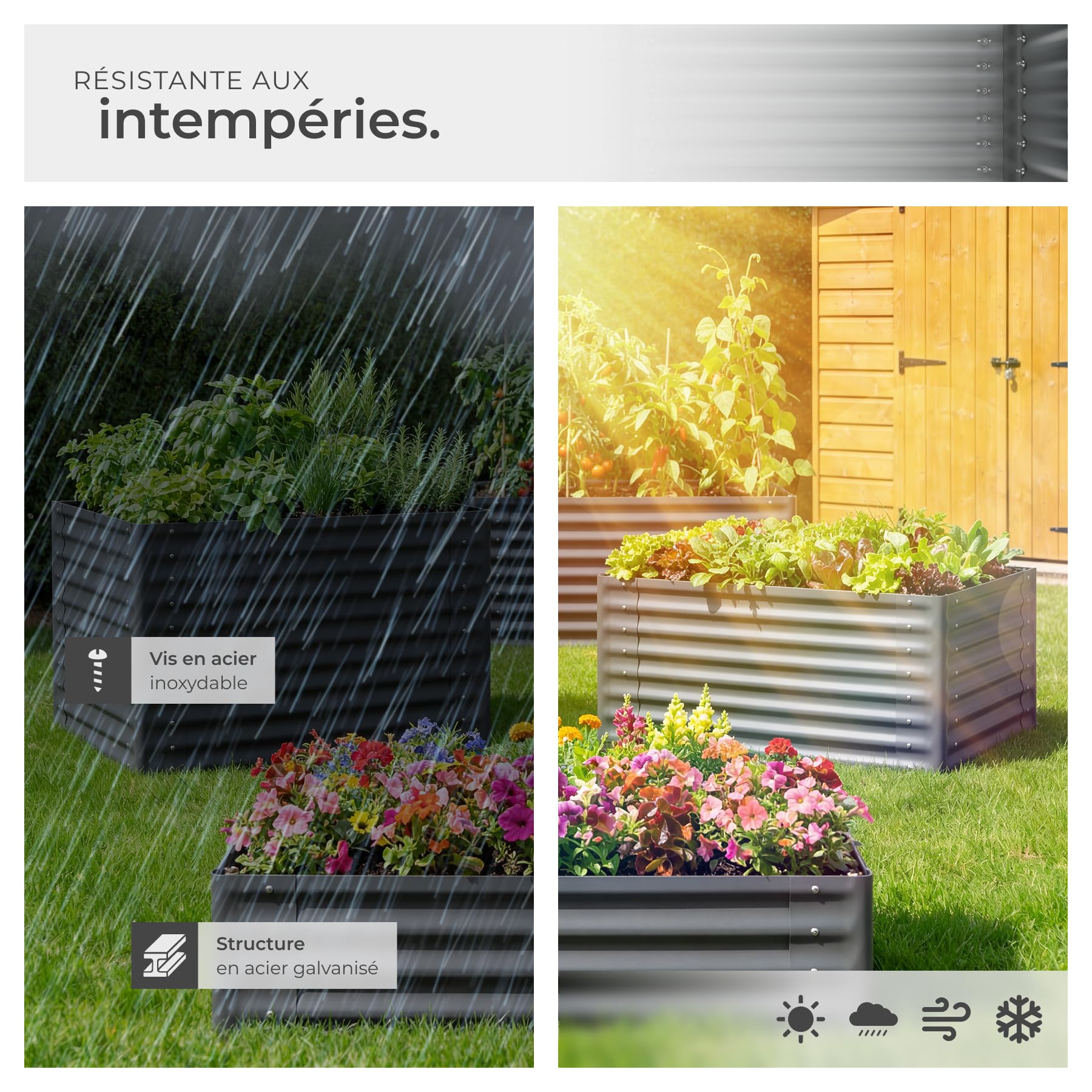 tectake® Jardiniere 120 x 60 x 30 cm, Plate-Bande surélevée en Acier, Potager surélevé, 1 Paire de Gants Jardinage Incluse, Carre Potager 200L, Lit de Jardin, Jardiniere Exterieur, Bac a Fleur Jardin