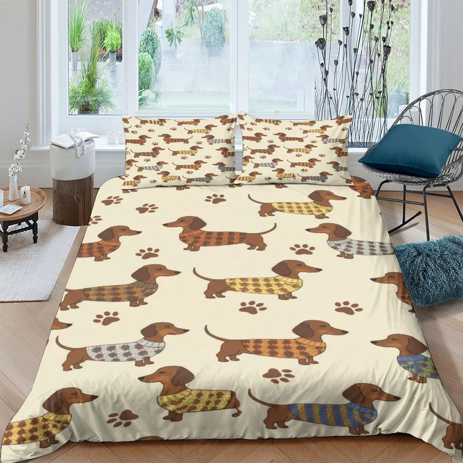 Ctjqhvkz Style-1 3D Printed Dachshund Dog Fitted Sheet Microfiber Soft Non-Slip Bed Cover For Bedroom Guestroom Decor Washable Single（135X200cm）