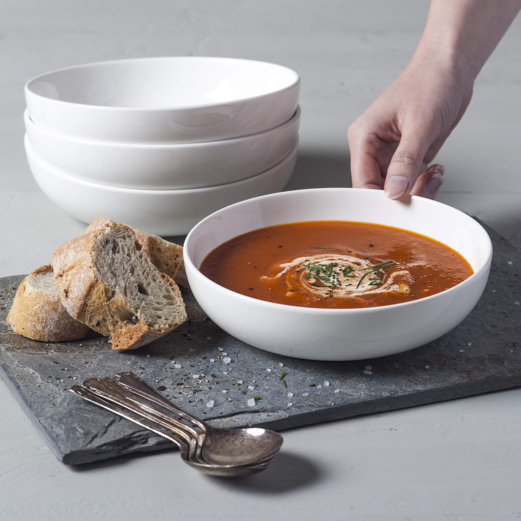WM Bartleet & Sons 1750 TSET124 Juego Tradicional de 4 Sopa Individual de Porcelana, Cereal, Arroz, fideos, Ensaladera Cuenco, 18cm - Blanco