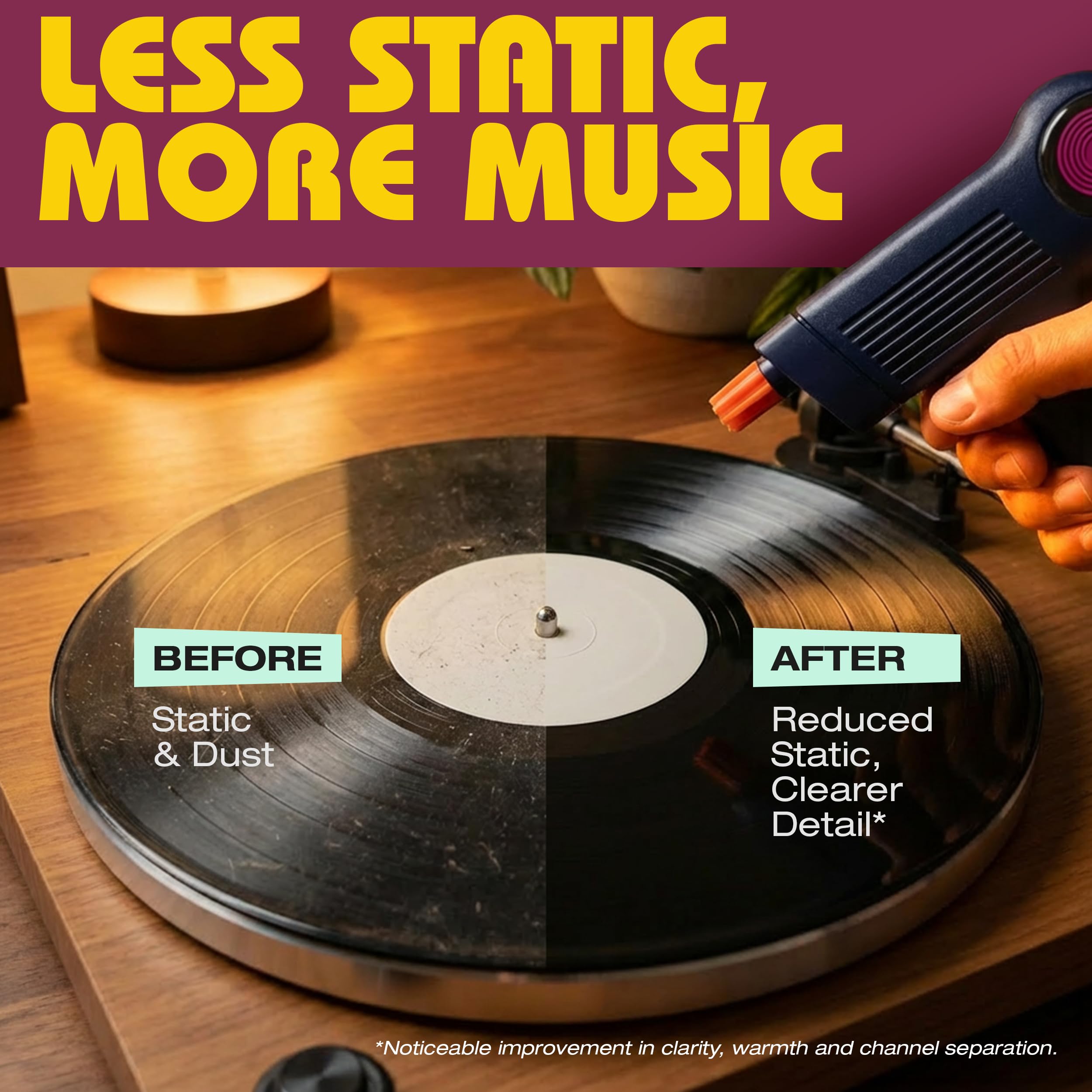 Pistolet antistatique pour disques vinyles | Kit de nettoyage de disques vinyles comprenant un pistolet décapant zéro statique avec un nettoyeur de stylet, une brosse de nettoyage de disques et une