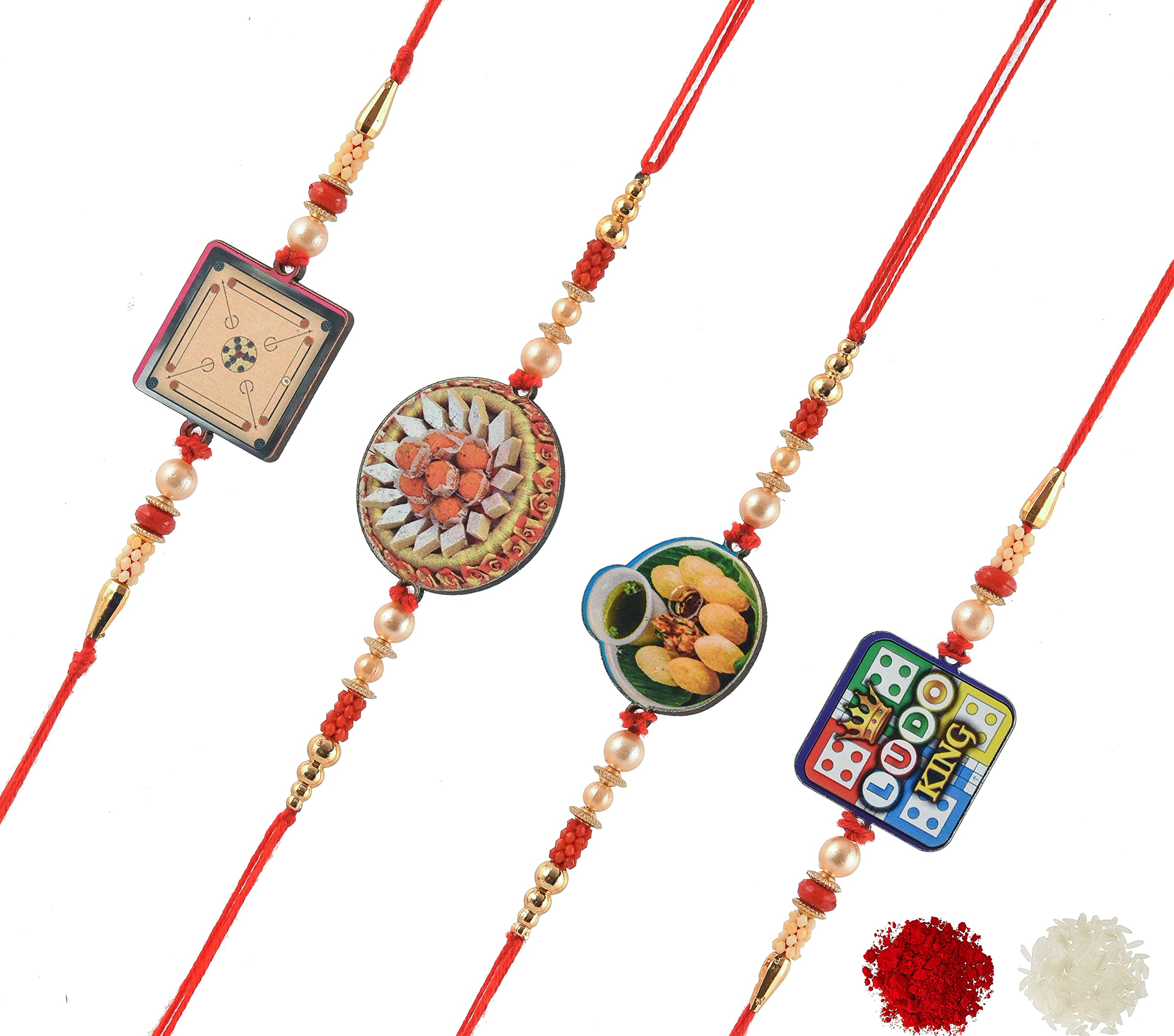 Pride Store Girls, Boys, Childrens Ludo Carrom Panipuri Sweet Wonderful Wrap Bracelets Rakhi with Roli Chawal Set - Pack of 4, Multicolor (B0B5TQXBYM) Amazon Price History, Amazon Price Tracker