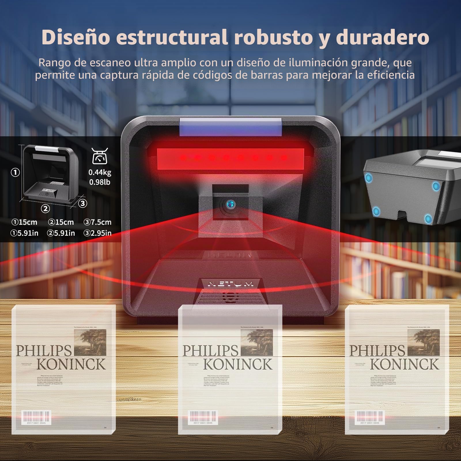 NETUM Escáner de Código de Barras Omnidireccional 2D, Lector de Código de Barras USB Manos Libres con Cable USB 1D 2D QR PDF417 Lector de Código de Barras con Sensor de Megapíxeles de Alta Resolución