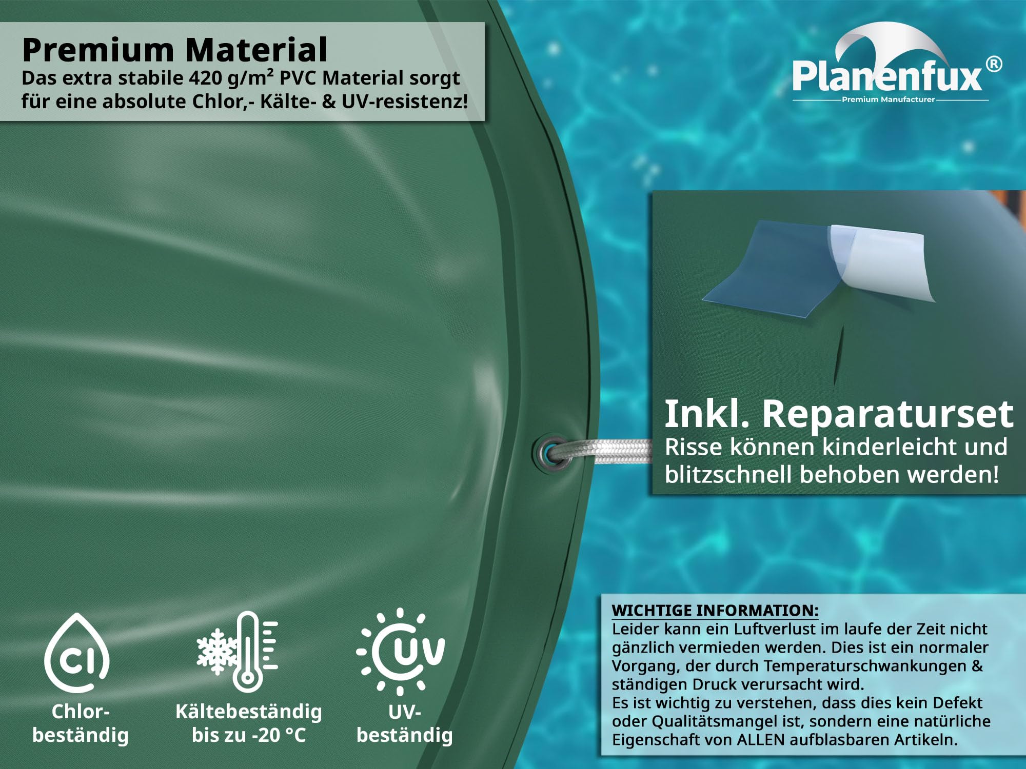 Planenfux® Poolkissen rund Winter Ø 400 cm (für Ø 400-500 cm Pools) | 4m XXL Pool Luftkissen | Pool Kissen Winterfest | Chlorbeständiges Abdeckkissen für 396 cm, 427 cm, 460 cm & 488 cm Rundpool