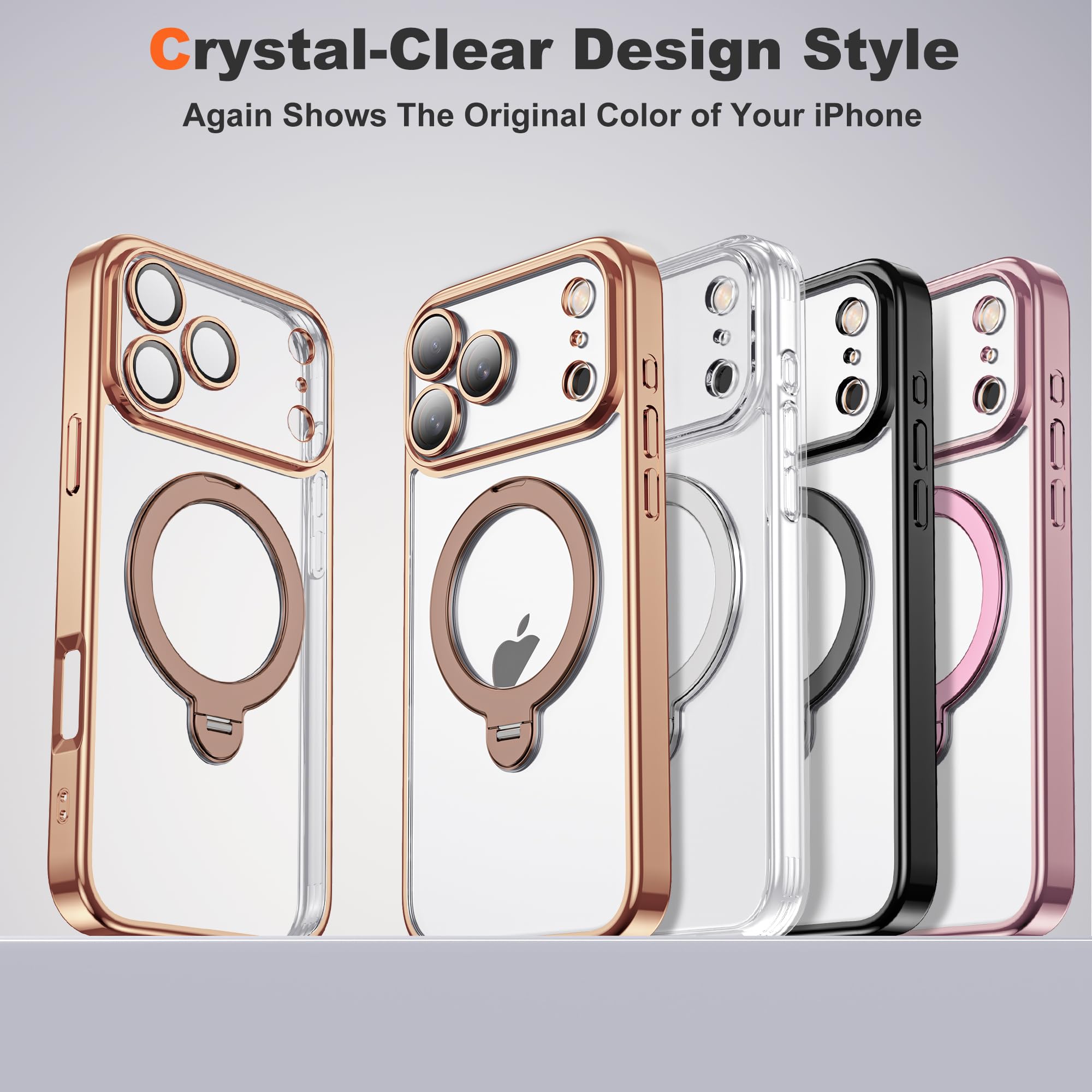 Custodia placcata trasparente per iPhone 17 Pro con supporto 16