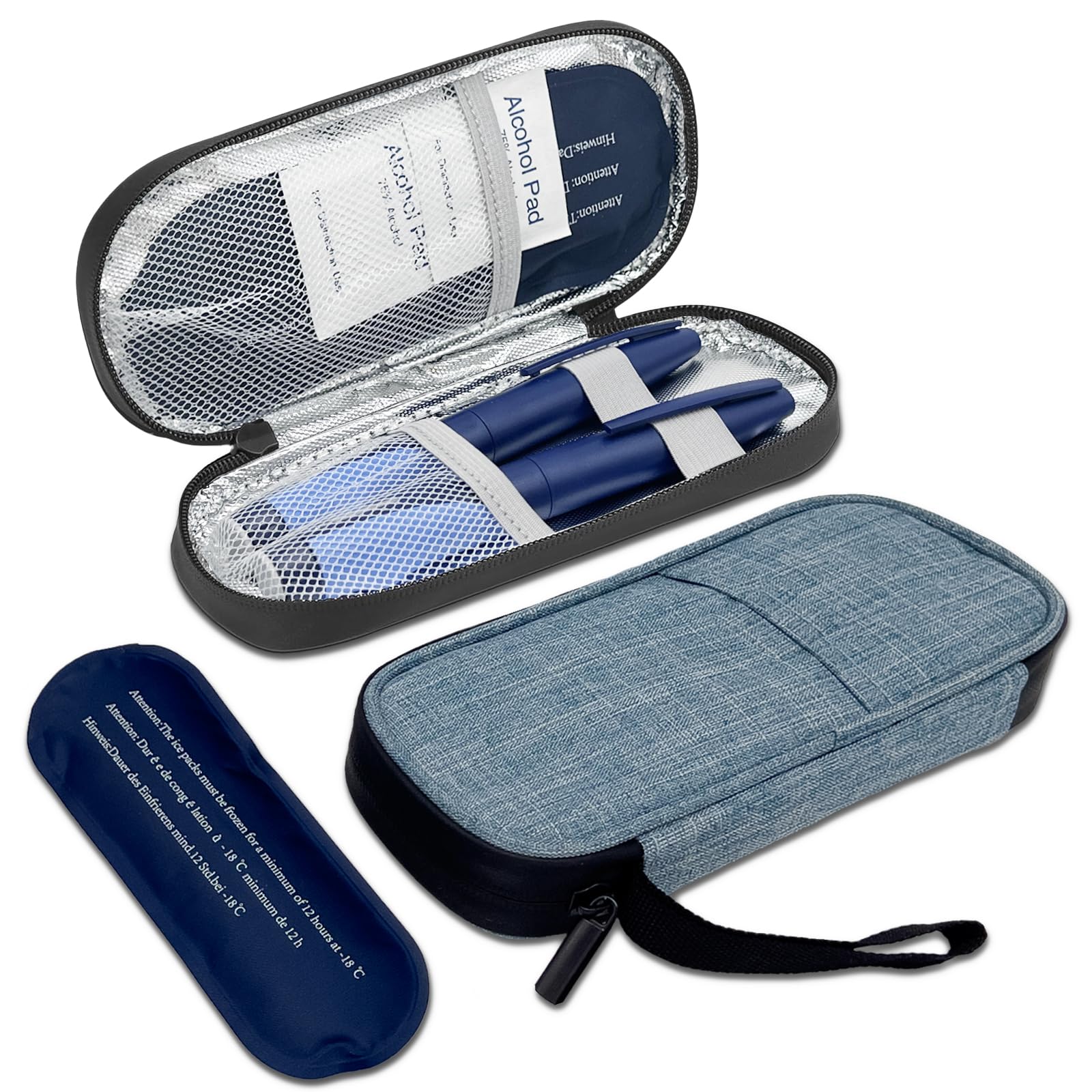 Insulin Pen Cooler Travel Case with 2 Ice Bag, Diabetic Medication Insulated Cool Organizer Carrying Bag for Insulin Pen and other Diabetic Supplies, Small Compact for Daily Life and Trip (Blue, S)