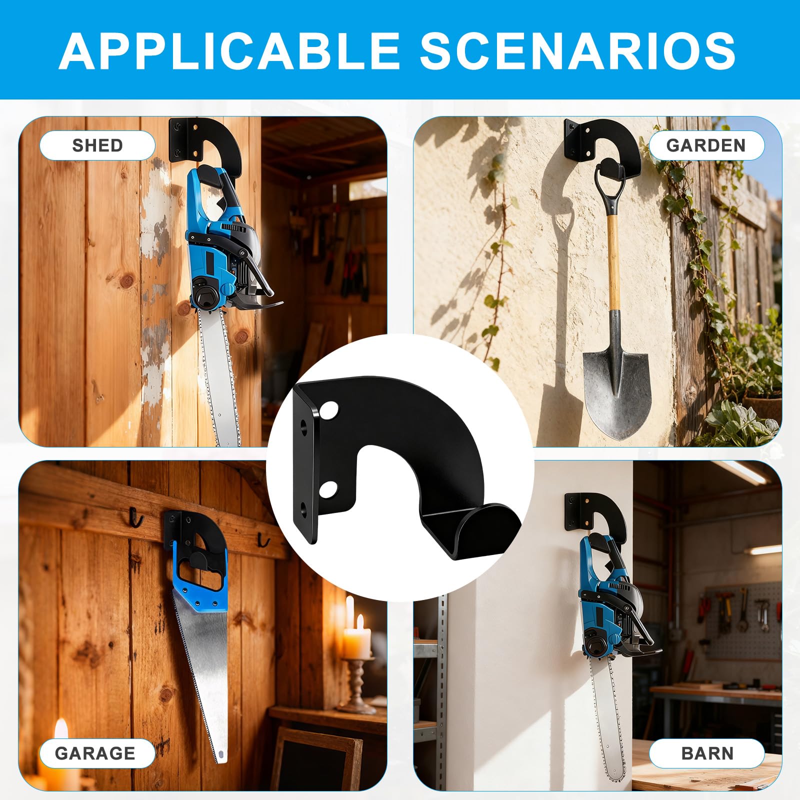 Lot de 2 Tronçonneuse Rangement Outils, Outillage de Jardin Porte Mural, Rangement Mural Mini Tronçonneuse en Métal Robuste, Affuteur Chaine Tronçonneuse Outil Multifonction Organisateu pour Garage