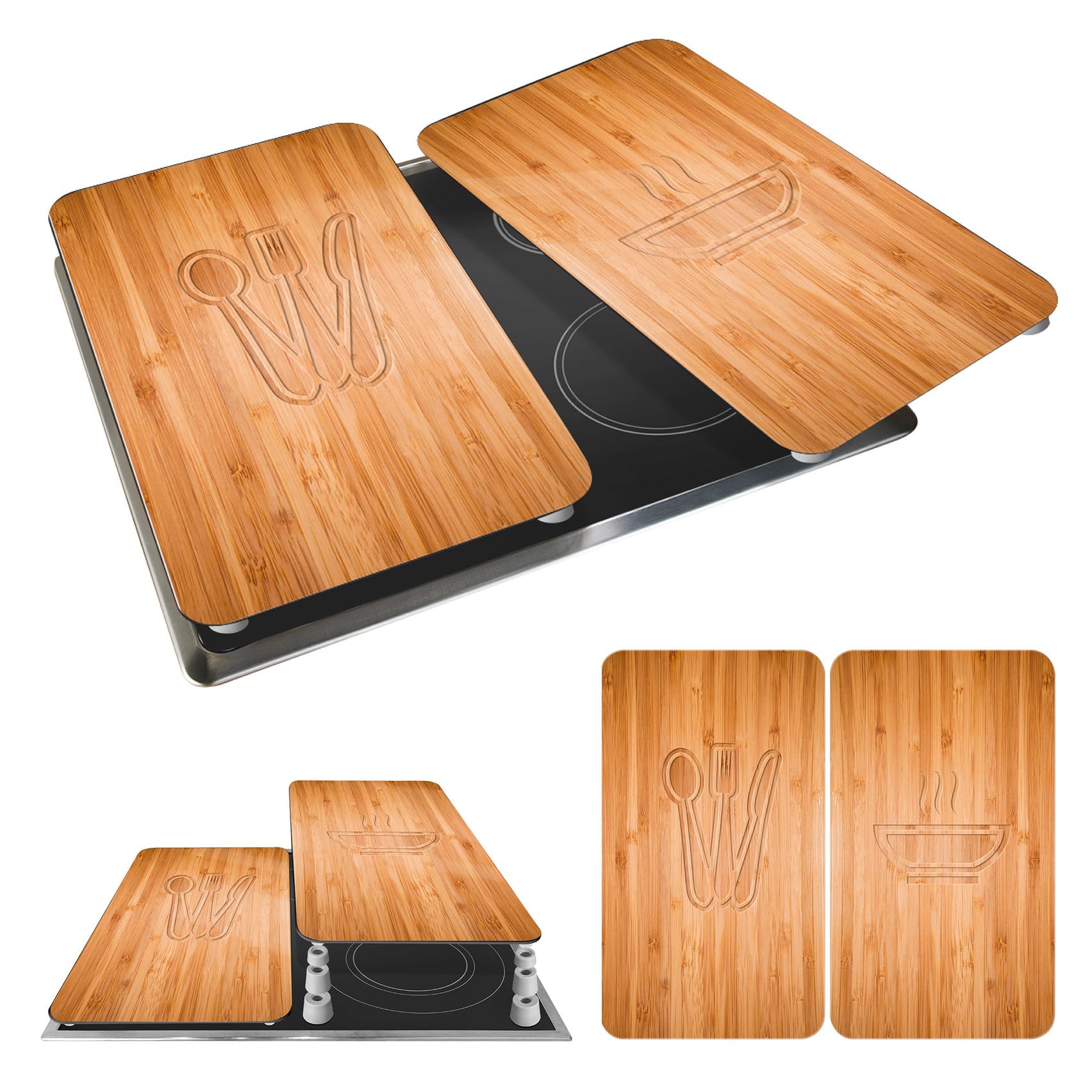 WENKO Placas protectoras para cocina Mod Almuerzo, ajustable en altura para todo tipo de cocinas, tabla de cortar y protector contra salpicaduras, vidrio, 30 x 52 cm, juego de 2