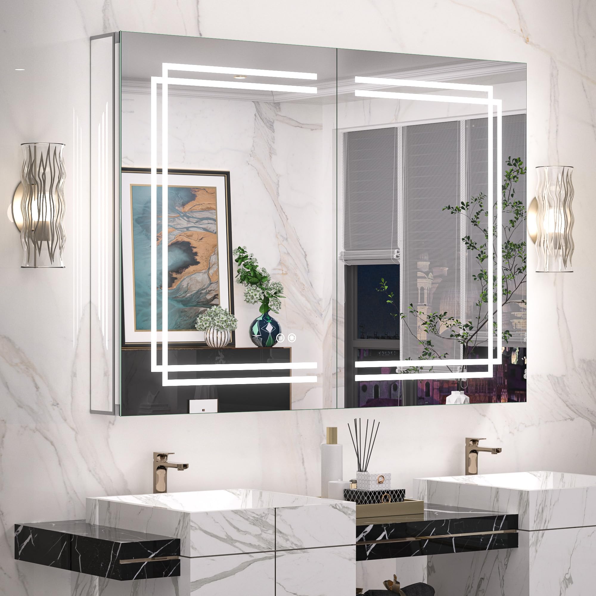 Photo 1 of Keonjinn 40"x32" Lighted Medicine Cabinet with Mirror