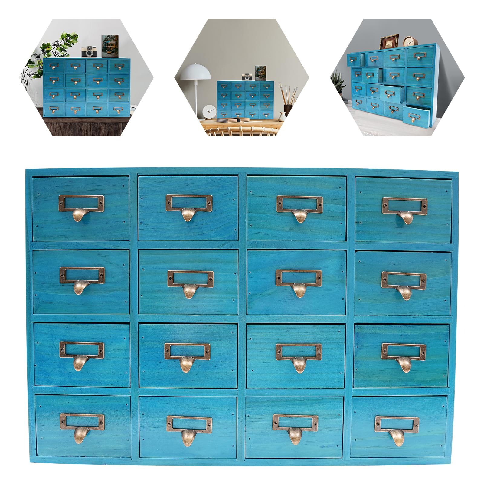 Organizer da scrivania in legno, con 16 cassetti, può essere utilizzato in soggiorno, nella cassettiera in cucina, in ufficio, blu, 50,5 x 9,5 x 35 cm