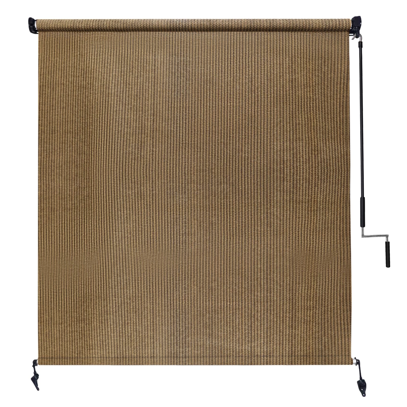 Amagenix Outdoor Roller Shades 5'(W) X 8'(H), Exterior Cordless Patio Shades Roll Up Outdoor Blinds with 90% UV Protection, Two-Section Poles with One-Piece Fabric, Coffee Brown