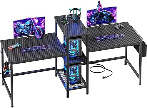 Furologee Double Desk with Power Outlets, 71 Inch Computer Desk