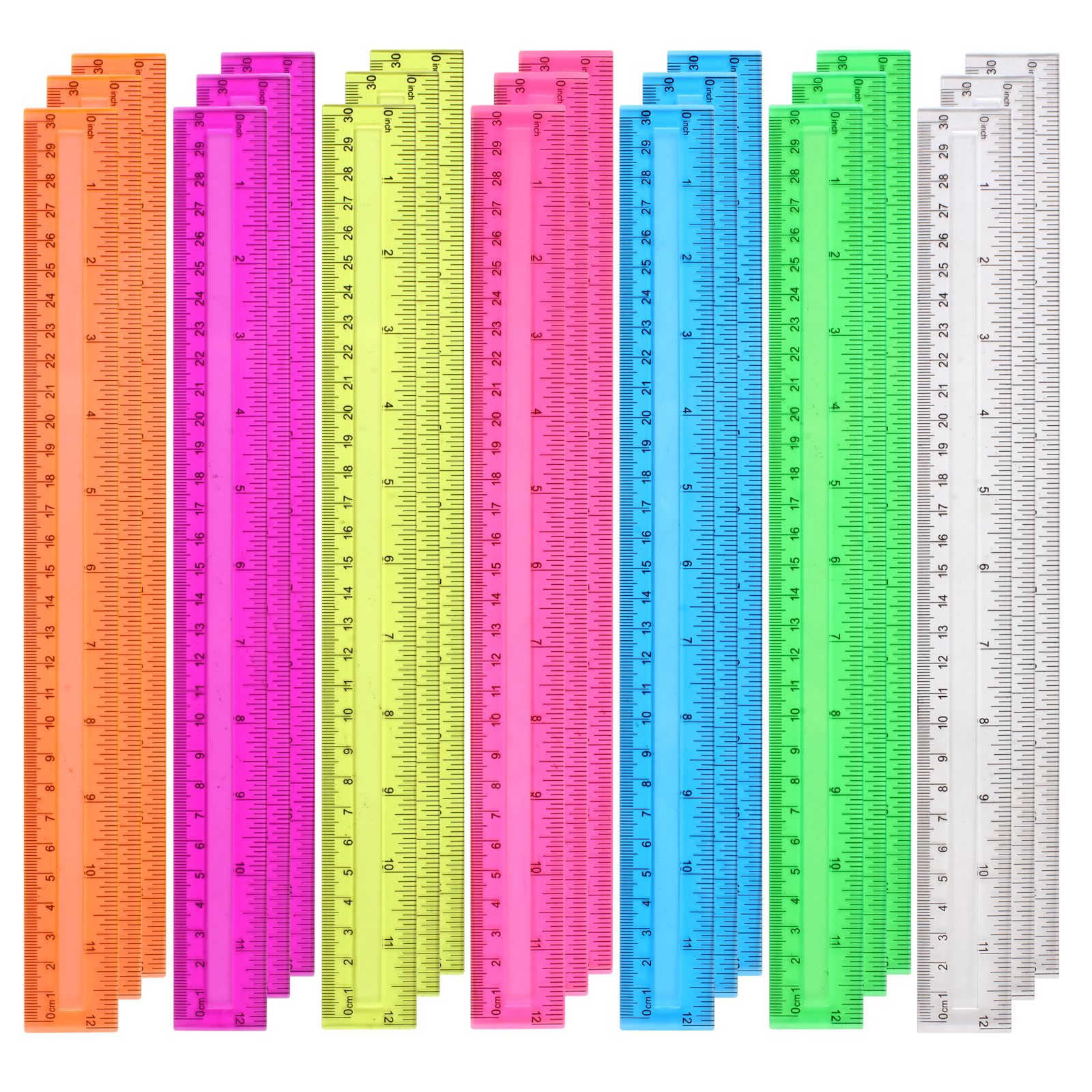 18PCS Clear Ruler, 12 Inch Plastic Rulers for School, Home, or Office, Clear Plastic Rulers