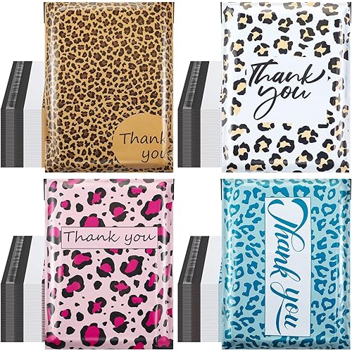 80 Pcs Cute Poly Mailers Bulk 10 x 13 Inch Designer Poly Mailer Packaging Bags Heavy Duty Waterproof Self Seal Shipping Bags Large Mailing Envelopes for Small Business(Leopard Style)