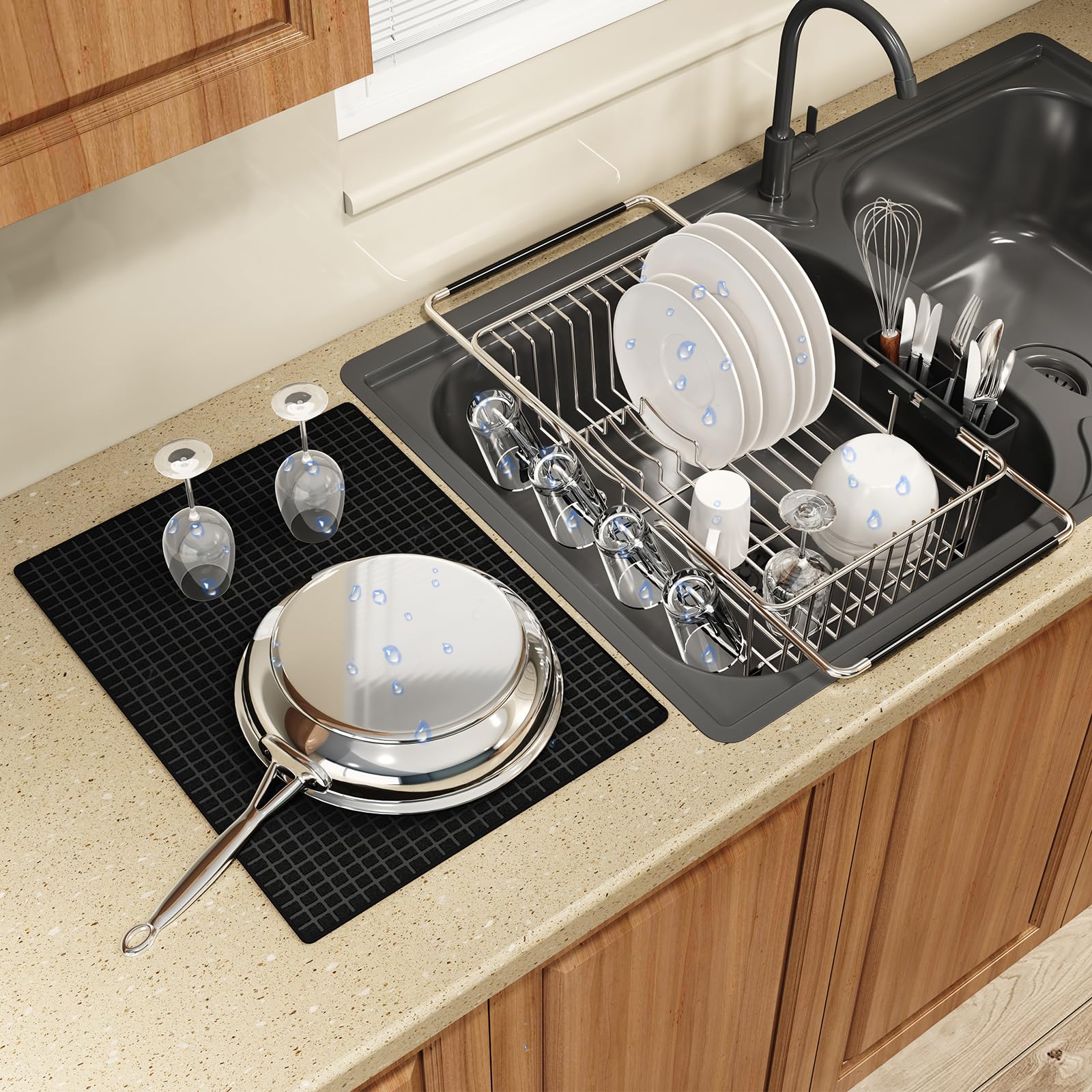 Photo 1 of MAJALiS Expandable Dish Drying Rack Over Sink with Extra Drying Mat