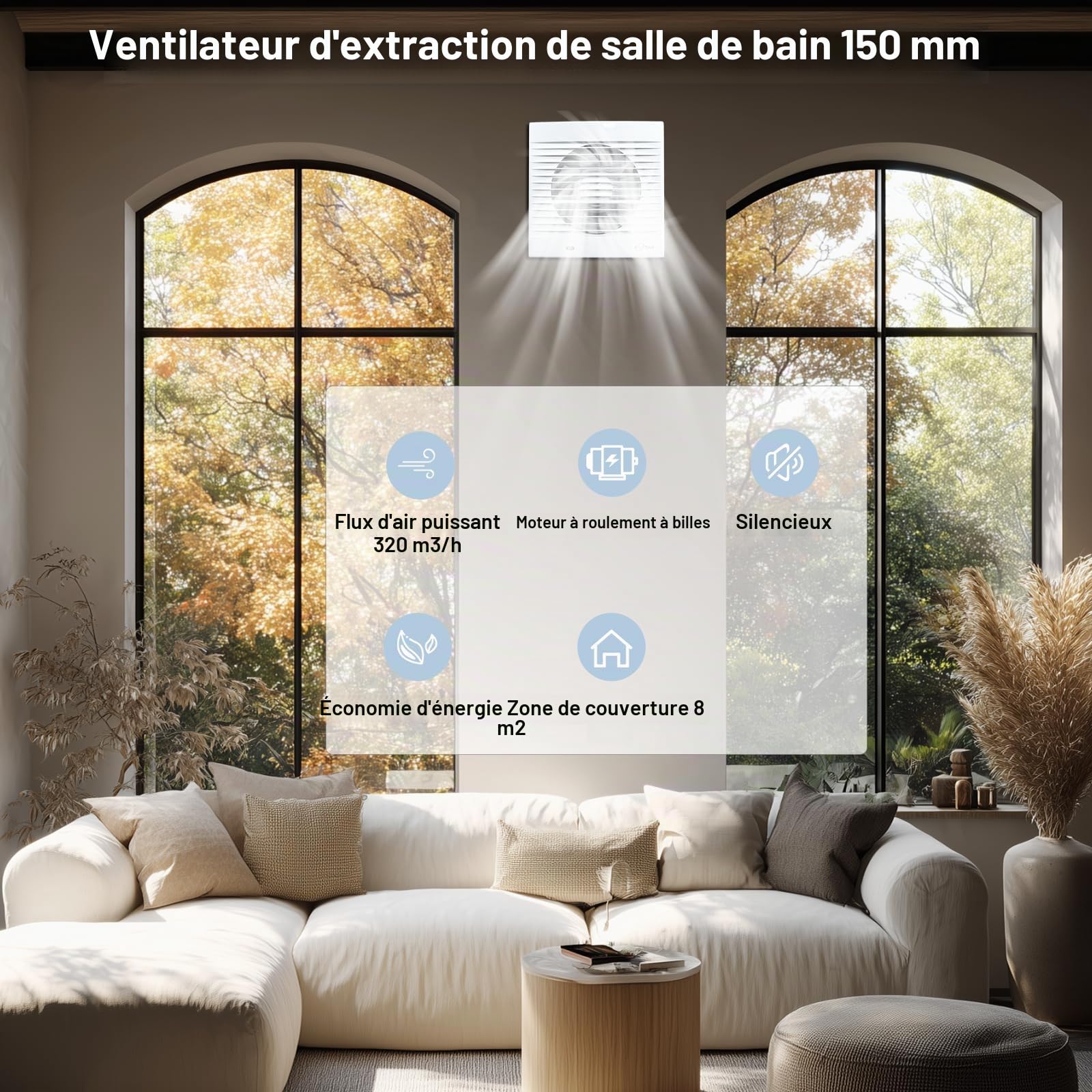 150 mm Ventilateur,Extracteur d'Air,VMC,avec Clapet Anti-Retour,18 W,35dB, pour Salle de Bain,Cuisine,Bureau,WC,Silencieux,Blanc