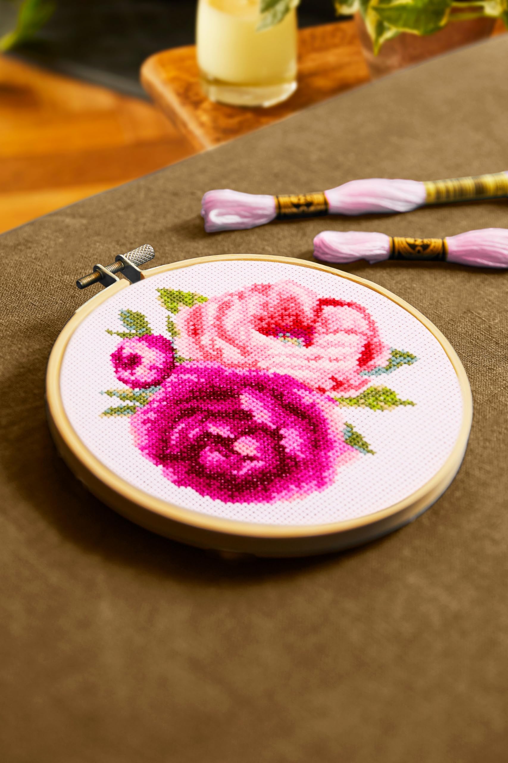 DMC Cross Stitch Kit - Pink Peonies, Peony, Flowers BK1895 includes hoop