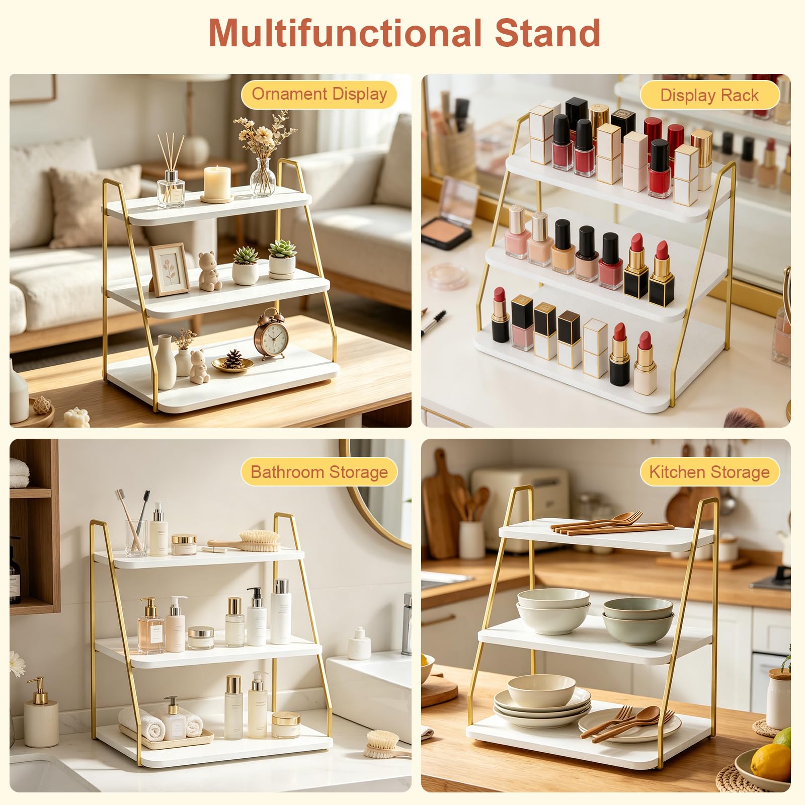 VyGrow Cupcake-Stand, 3-Stock-Dessertstand für 55 Cupcakes, Holz- und Metall-Turm-Display, Premium-Träger Dessertbaum-Turm für Weihnachten, Hochzeits- und Partydekoration, Weiß und Gold