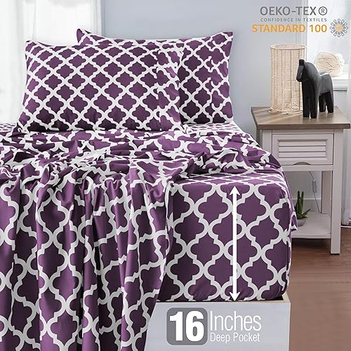 Miniatura 8 de LDC - Juego de sábanas de tamaño Queen, juego de cama refrescante de 4 piezas, sábanas transpirables de estilo hotel, sábanas de microfibra con