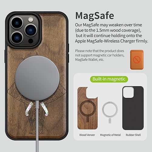 Miniatura 5 de Carveit Funda protectora de madera de diseñador para iPhone 14 Pro Max funda magnética grabado de madera e incrustaciones de carcasa Funda de madera