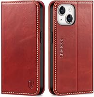 Vista 13 de SHIELDON Funda para iPhone 14 de 6.1", Funda tipo cartera de cuero genuino [Cierre magnético] [Ranuras para tarjetas con bloqueo RFID] [Soporte]